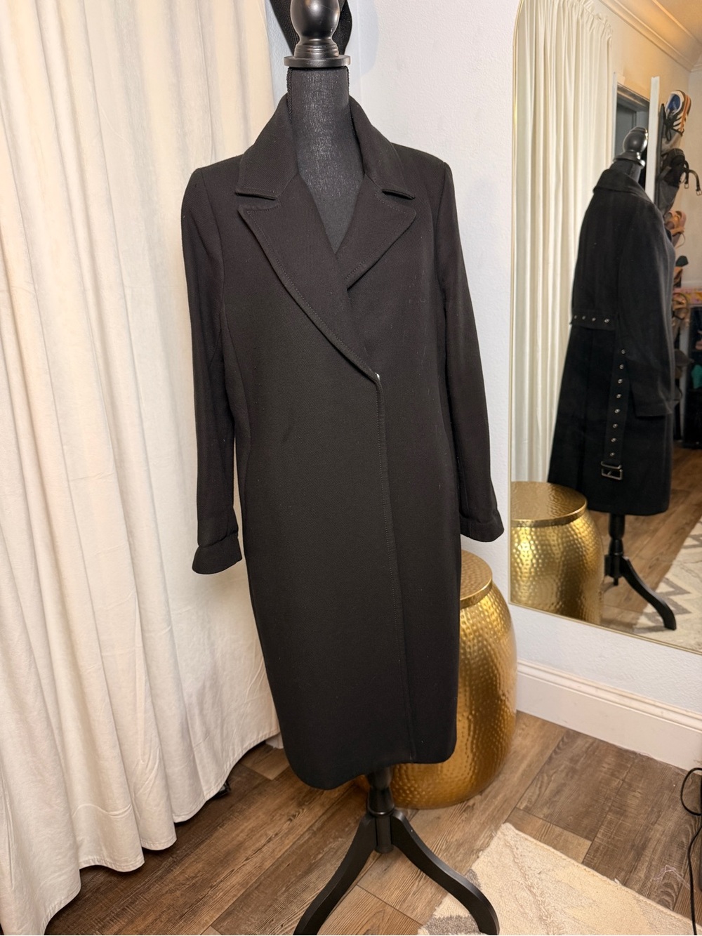 H&M Black Long Trench Coat with Tailored Lapel